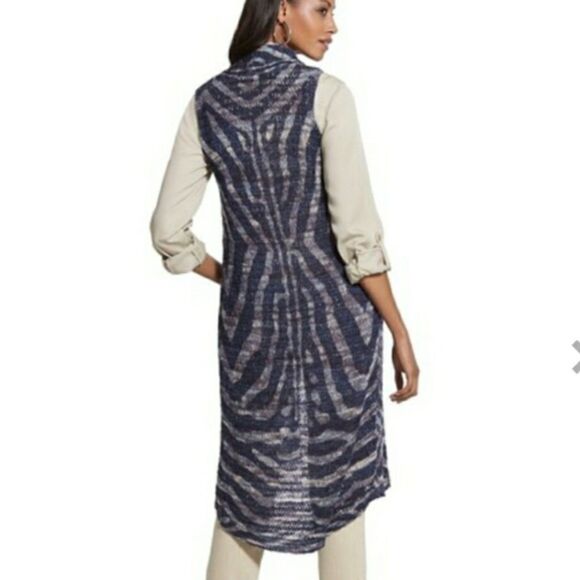 Chicos Abstract Tweed Vienna Vest Sweater Sleeveless - Blue Combo 2/L - Picture 2 of 7